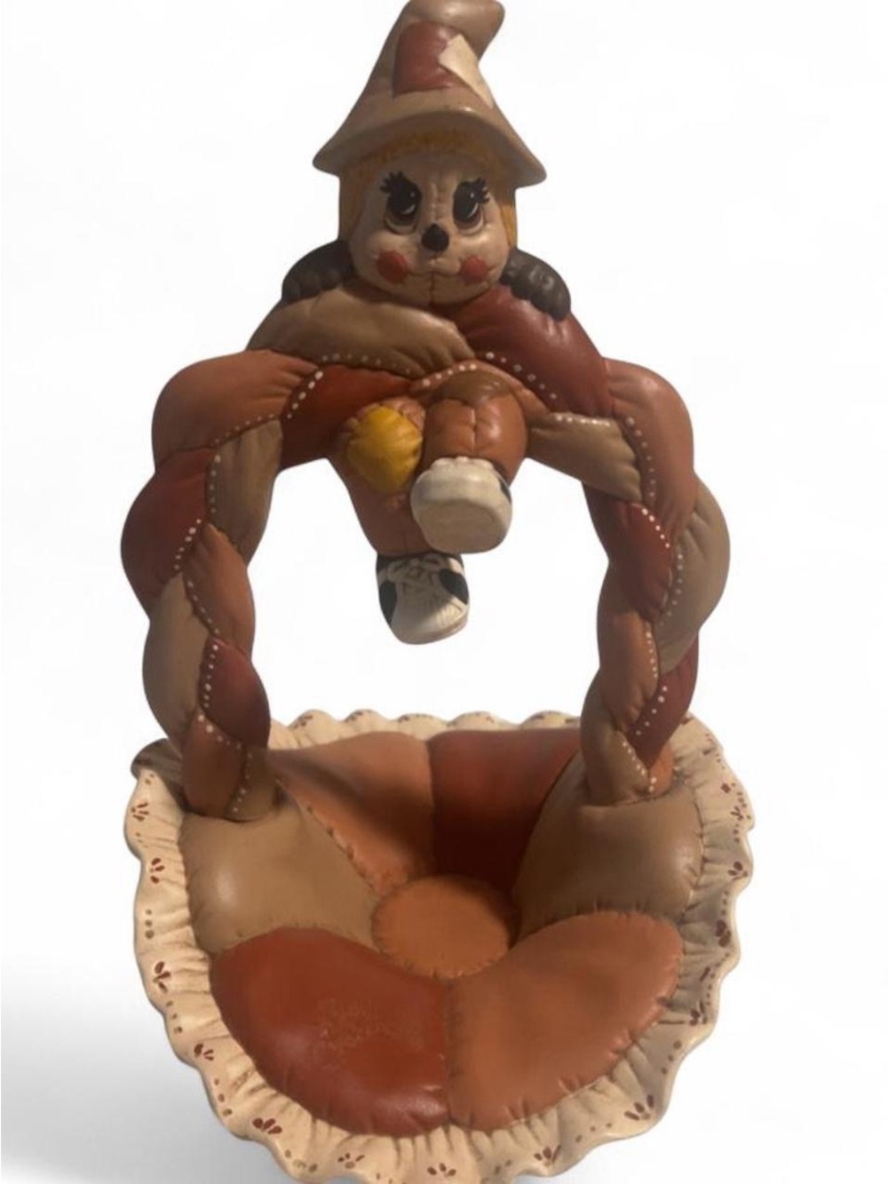 Handcrafted Tan and Brown Scarecrow Decorative Catchall